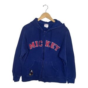 Vtg Mickey Spell-Out Hoodie Zip-Up Small Y2k